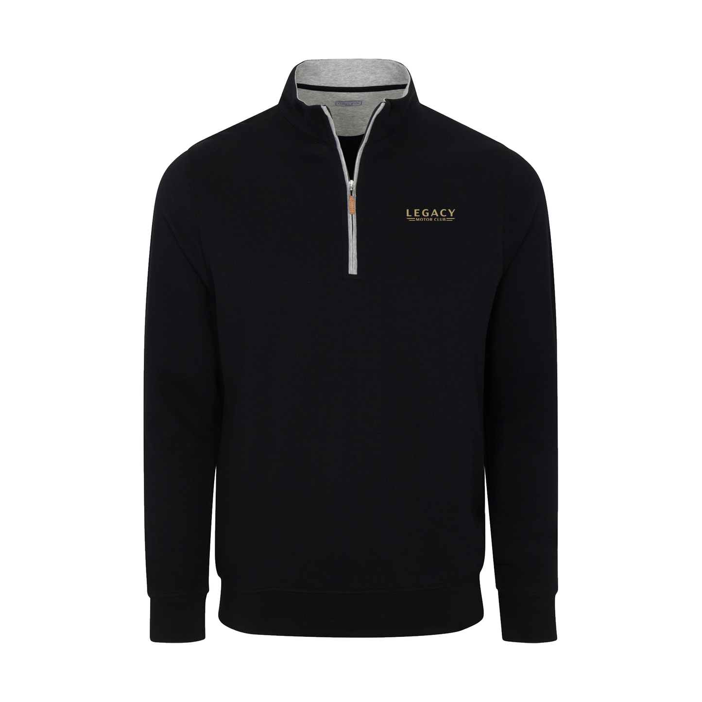LEGACY MOTOR CLUB x Collars & Co. Heather Cloud Cotton Quarter Zip Pullover Black with Light Grey Trim