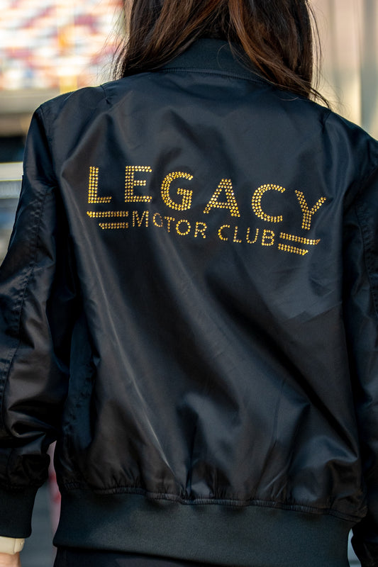 LEGACY MOTOR CLUB BLACK RHINESTONE BOMBER