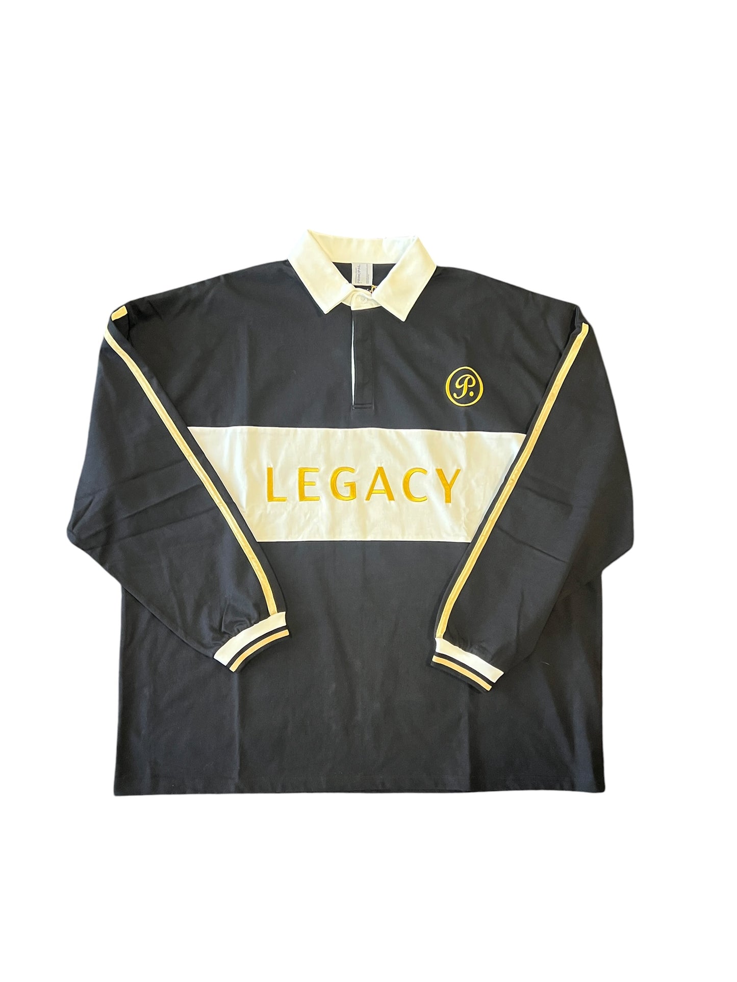 PRINCIPAL THE LABEL x LEGACY GOLD STRIPE RUGBY PULLOVER