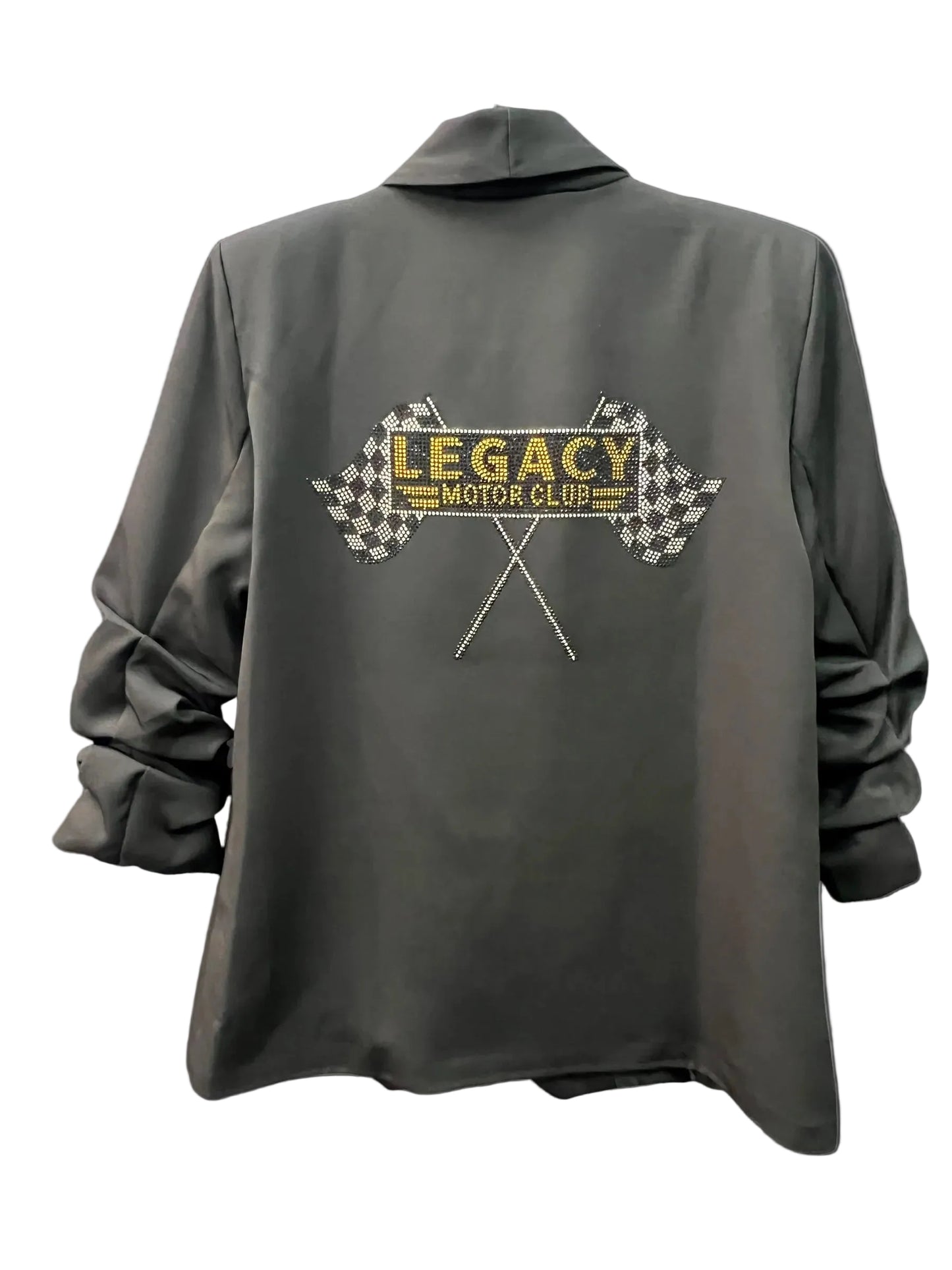 LEGACY MOTOR CLUB CHECKERED FLAG RUCHED SLEEVE BLAZER