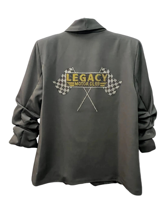 LEGACY MOTOR CLUB CHECKERED FLAG RUCHED SLEEVE BLAZER
