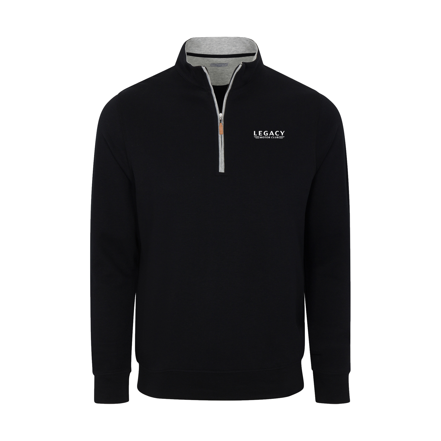 LEGACY MOTOR CLUB x Collars & Co. Heather Cloud Cotton Quarter Zip Pullover Black with Light Grey Trim