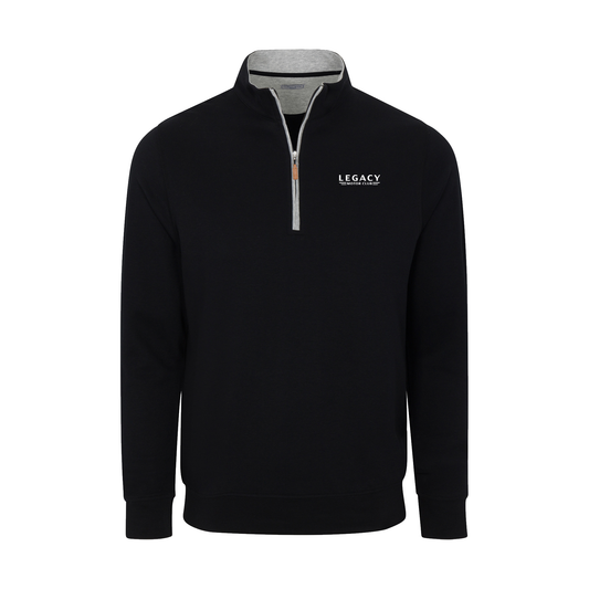 LEGACY MOTOR CLUB x Collars & Co. Heather Cloud Cotton Quarter Zip Pullover Black with Light Grey Trim