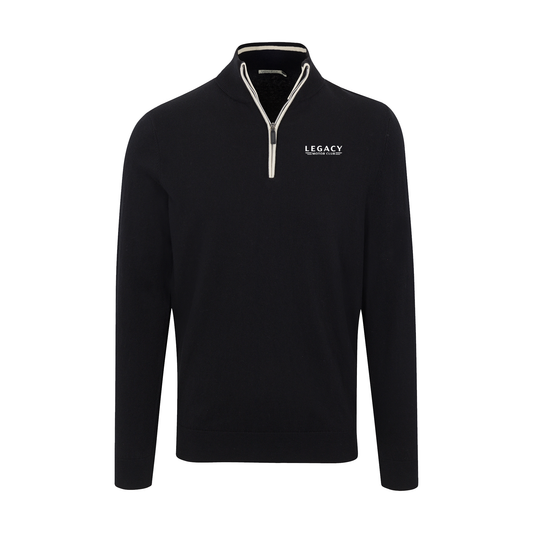 LEGACY MOTOR CLUB x Collars & Co. Black with White Trim Luxury Touch Cotton and Cashmere Quarter Zip Sweater