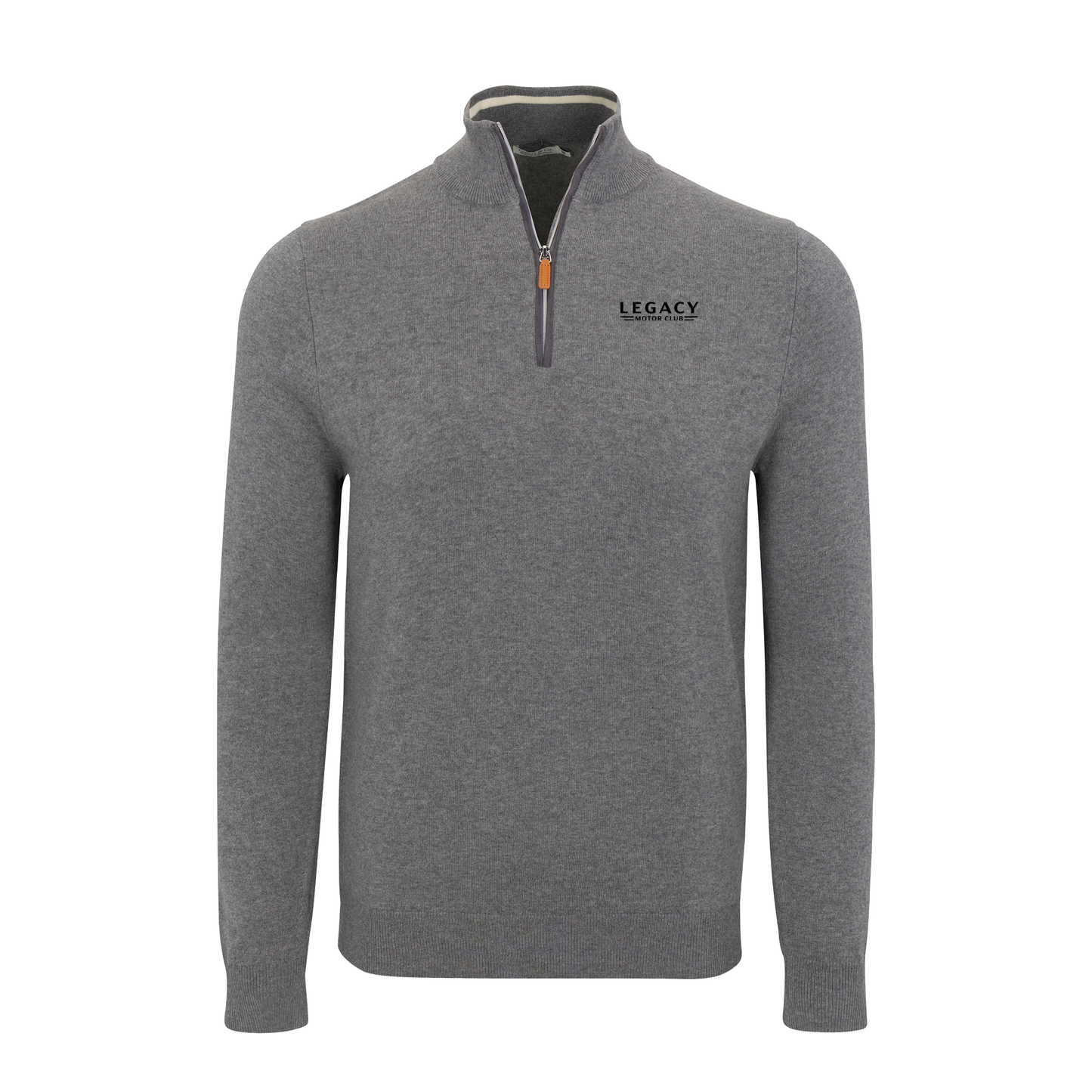 LEGACY MOTOR CLUB x Collars & Co. Grey with Grey Trim Luxury Touch Cotton and Cashmere Quarter Zip Sweater