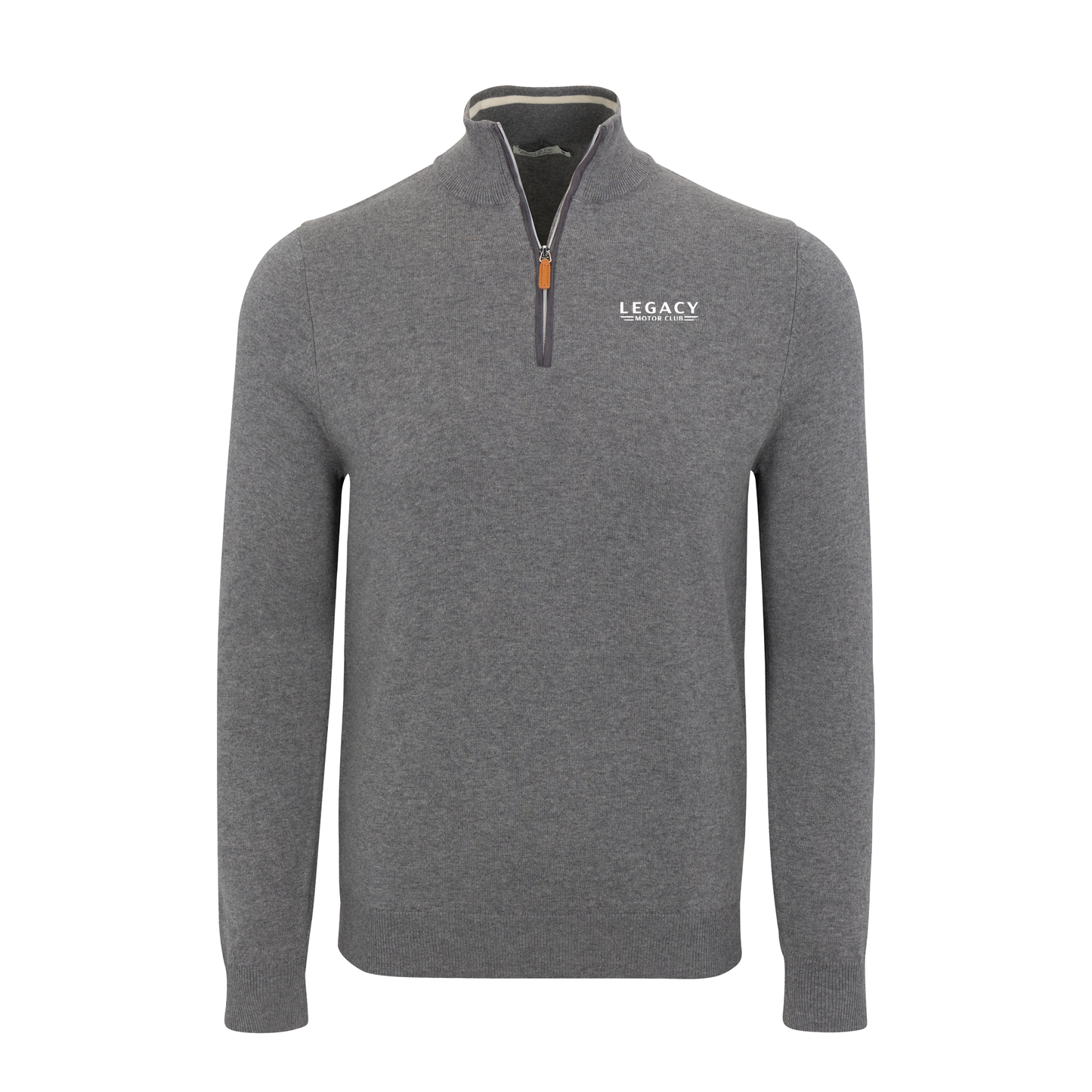 LEGACY MOTOR CLUB x Collars & Co. Grey with Grey Trim Luxury Touch Cotton and Cashmere Quarter Zip Sweater