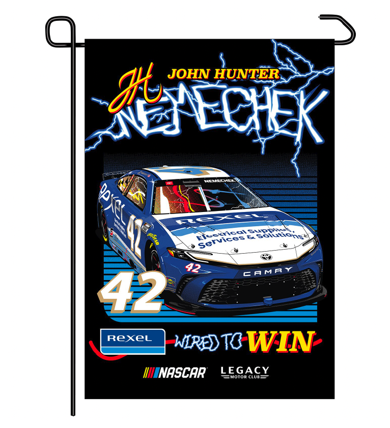 JOHN HUNTER NEMECHEK REXEL "WIRED TO WIN" GARDEN FLAG