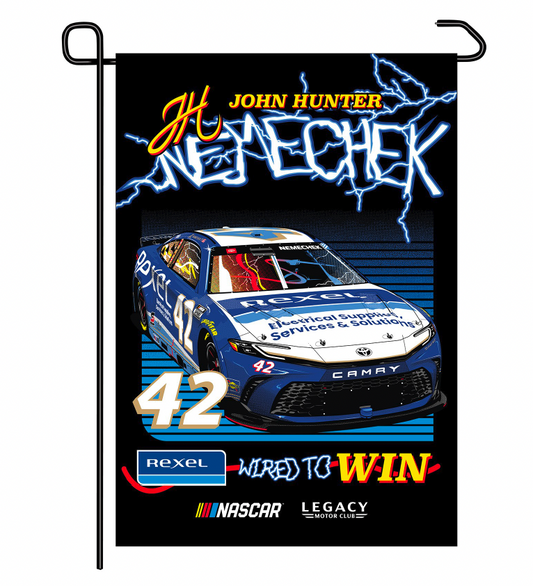 JOHN HUNTER NEMECHEK REXEL "WIRED TO WIN" GARDEN FLAG
